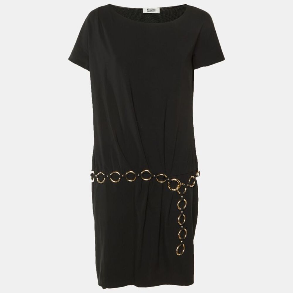 Moschino Cheap And Chic Black Crepe Chain Belt Dress M